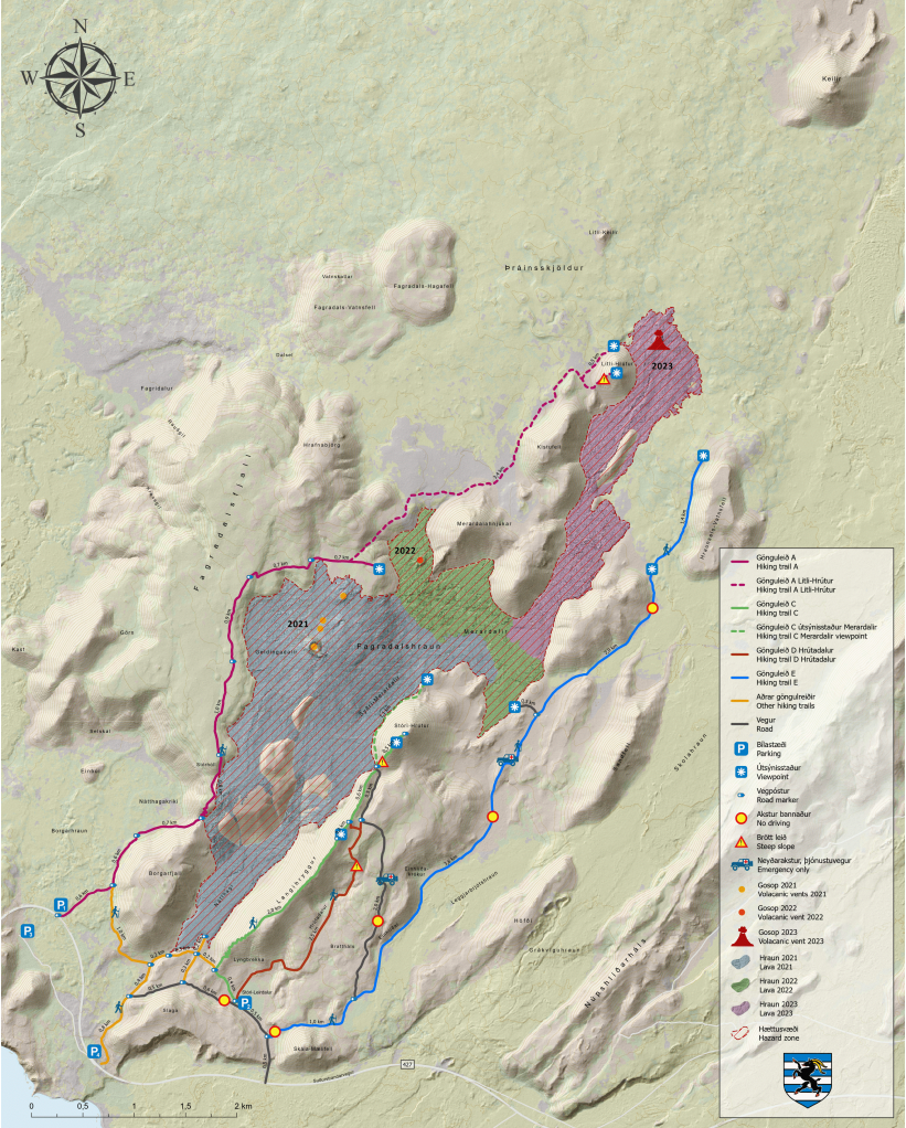 A map of walking paths to the volcano..